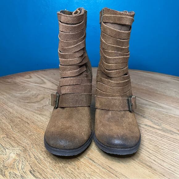 Naughty Monkey Do Re Me Booties Ankle Boots Suede Harness Brown Women’s 8.5 - Picture 5 of 9